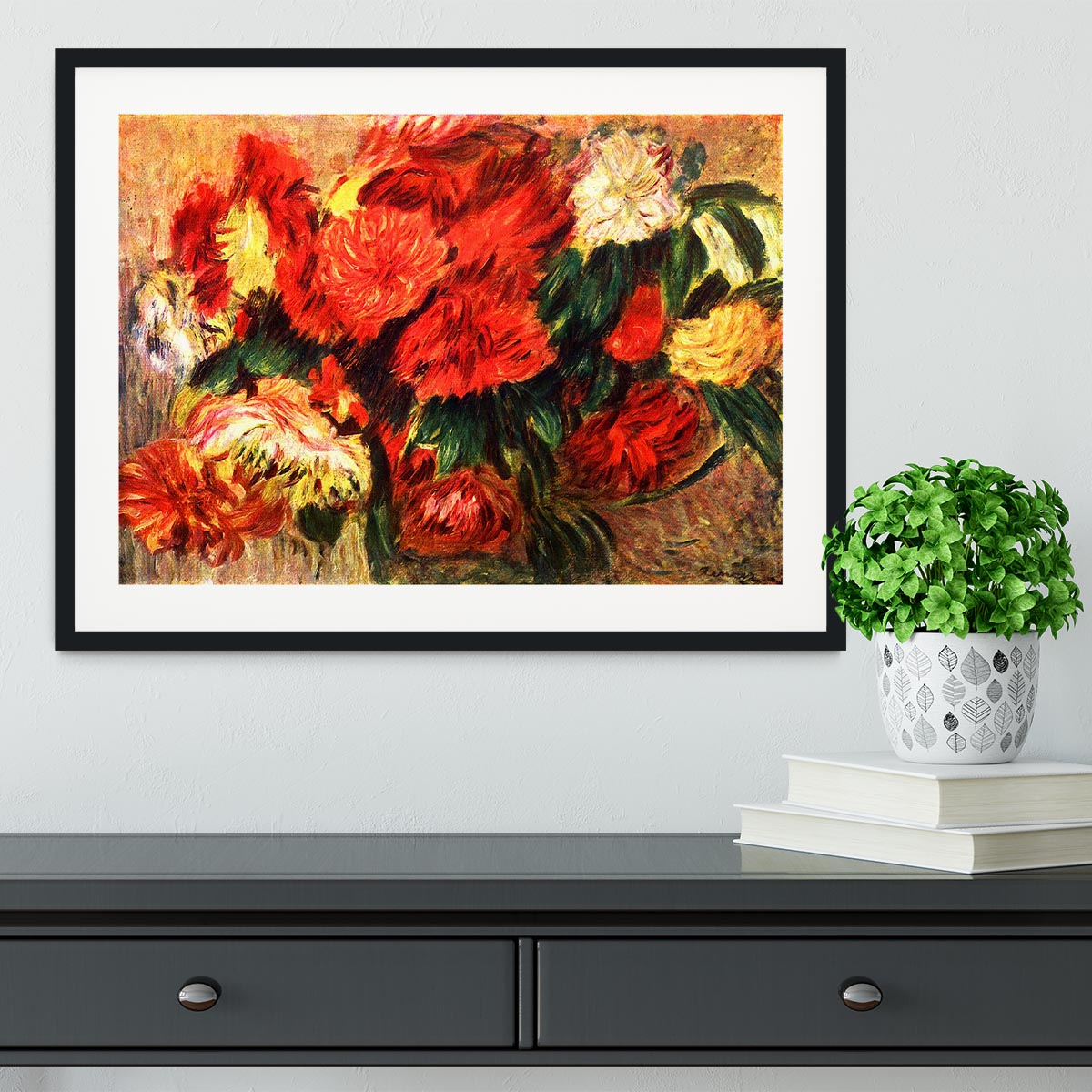 Still life with Chrysanthemums by Renoir Framed Print - Canvas Art Rocks - 1