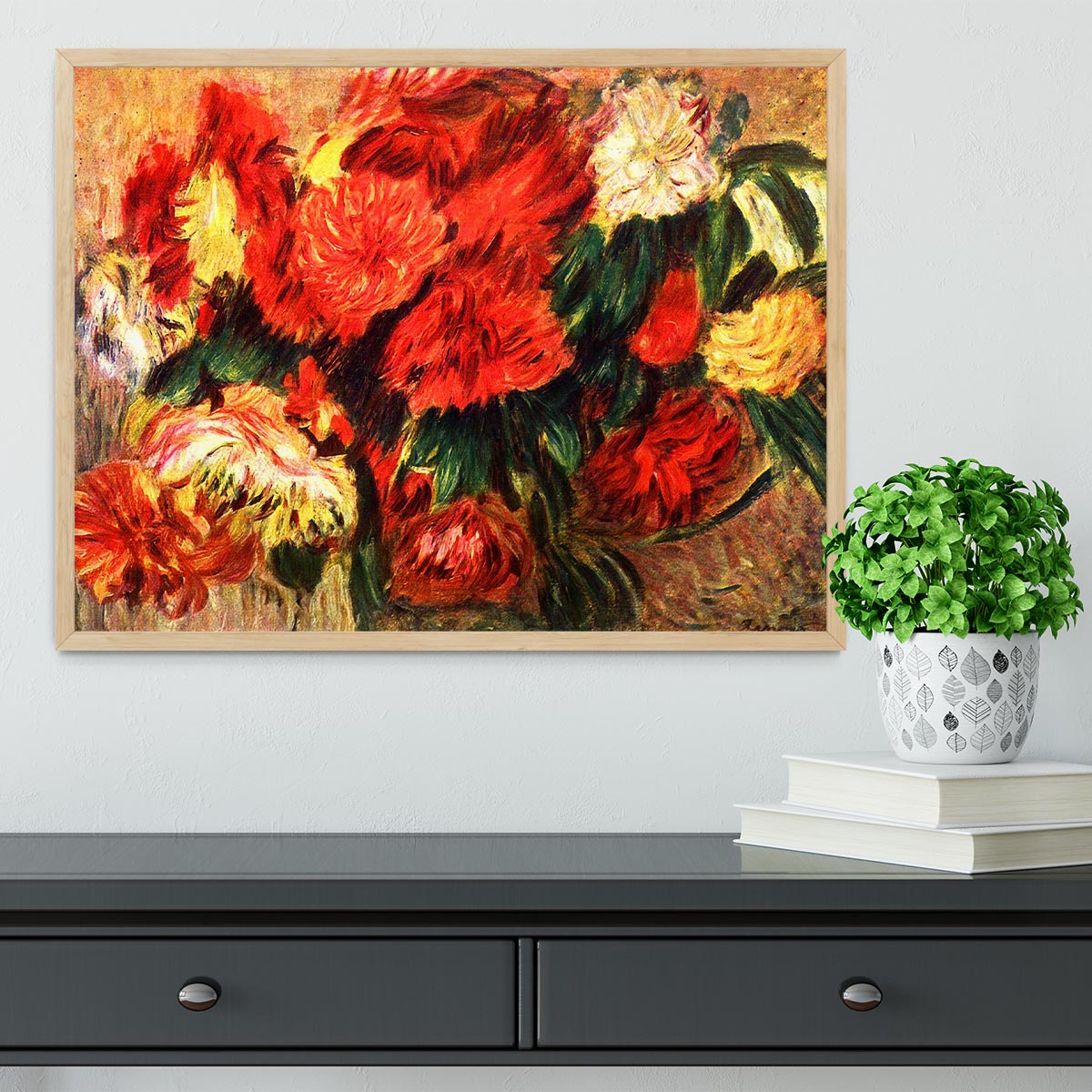 Still life with Chrysanthemums by Renoir Framed Print - Canvas Art Rocks - 4