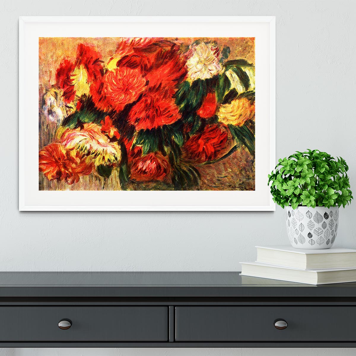 Still life with Chrysanthemums by Renoir Framed Print - Canvas Art Rocks - 5