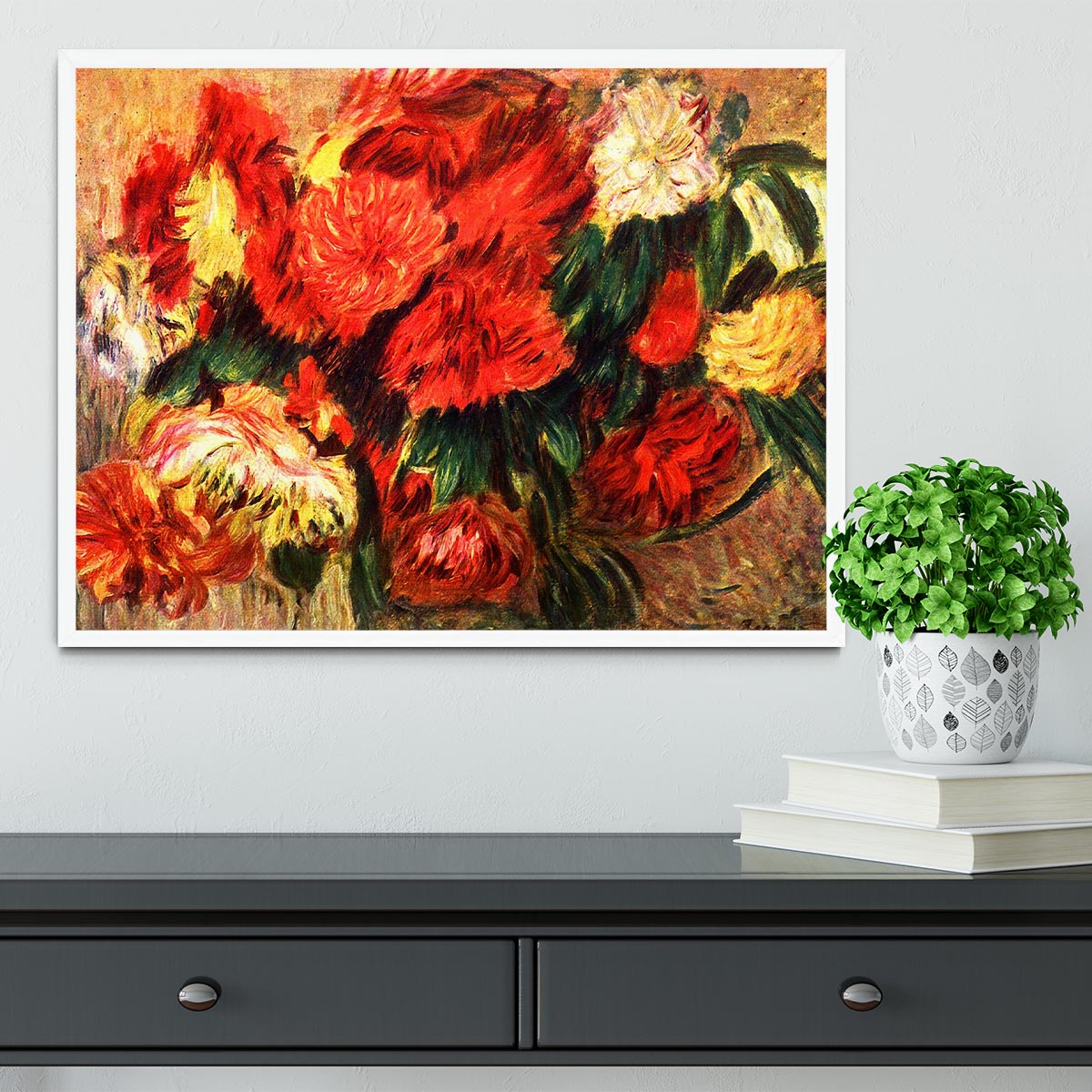 Still life with Chrysanthemums by Renoir Framed Print - Canvas Art Rocks -6