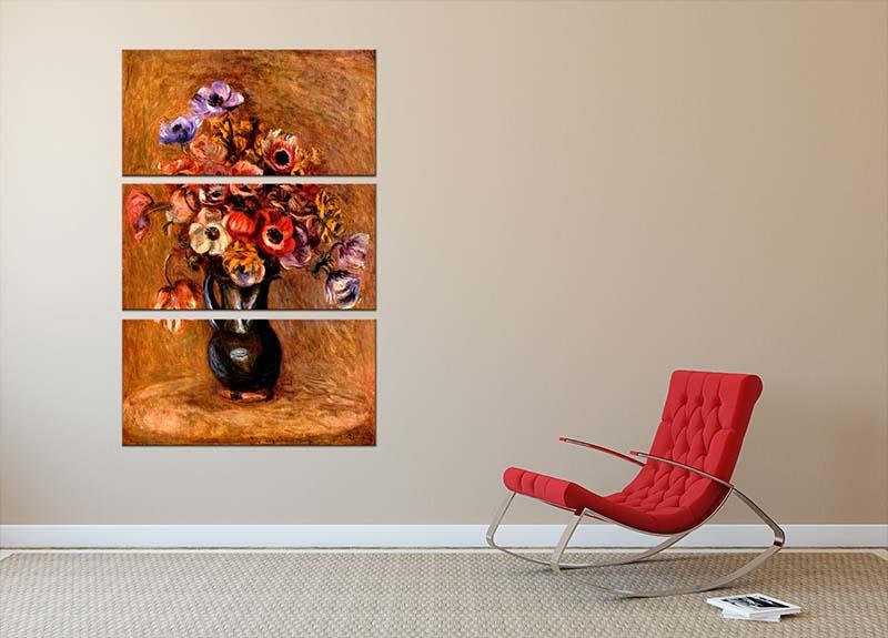 Still life with anemones by Renoir 3 Split Panel Canvas Print - Canvas Art Rocks - 2