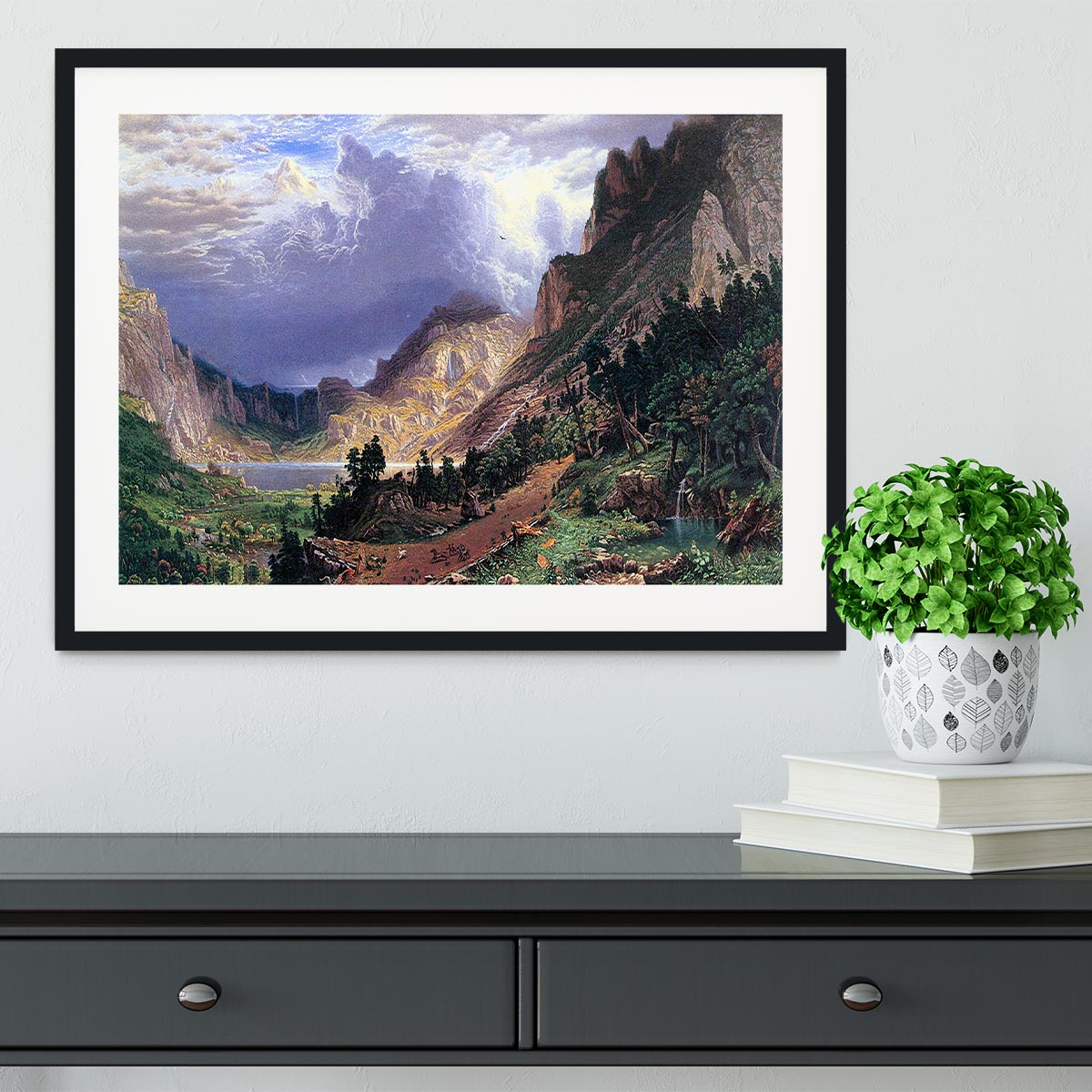 Storm in the Rockies Mt. Rosalie by Bierstadt Framed Print - Canvas Art Rocks - 1