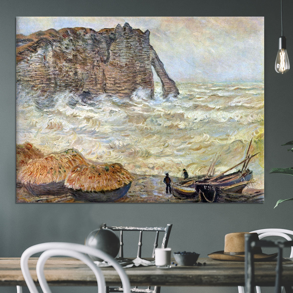 Stormy Sea La Porte d'Aval by Monet Canvas Print or Poster - Canvas Art Rocks - 3
