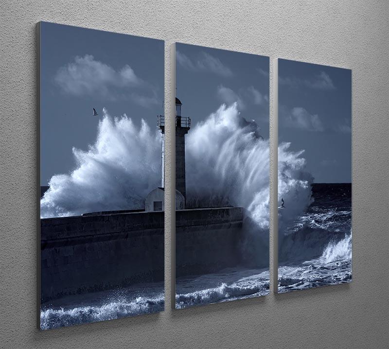 Stormy waves over old lighthouse 3 Split Panel Canvas Print - Canvas Art Rocks - 2