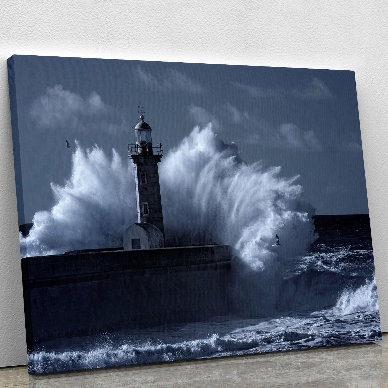 Stormy waves over old lighthouse Canvas Print or Poster - Canvas Art Rocks - 1