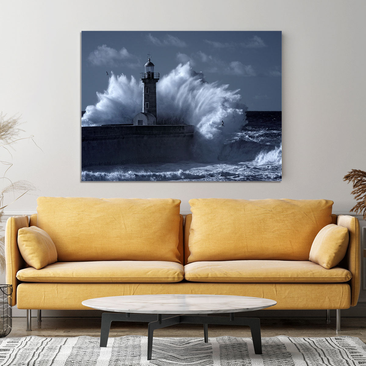 Stormy waves over old lighthouse Canvas Print or Poster - Canvas Art Rocks - 4