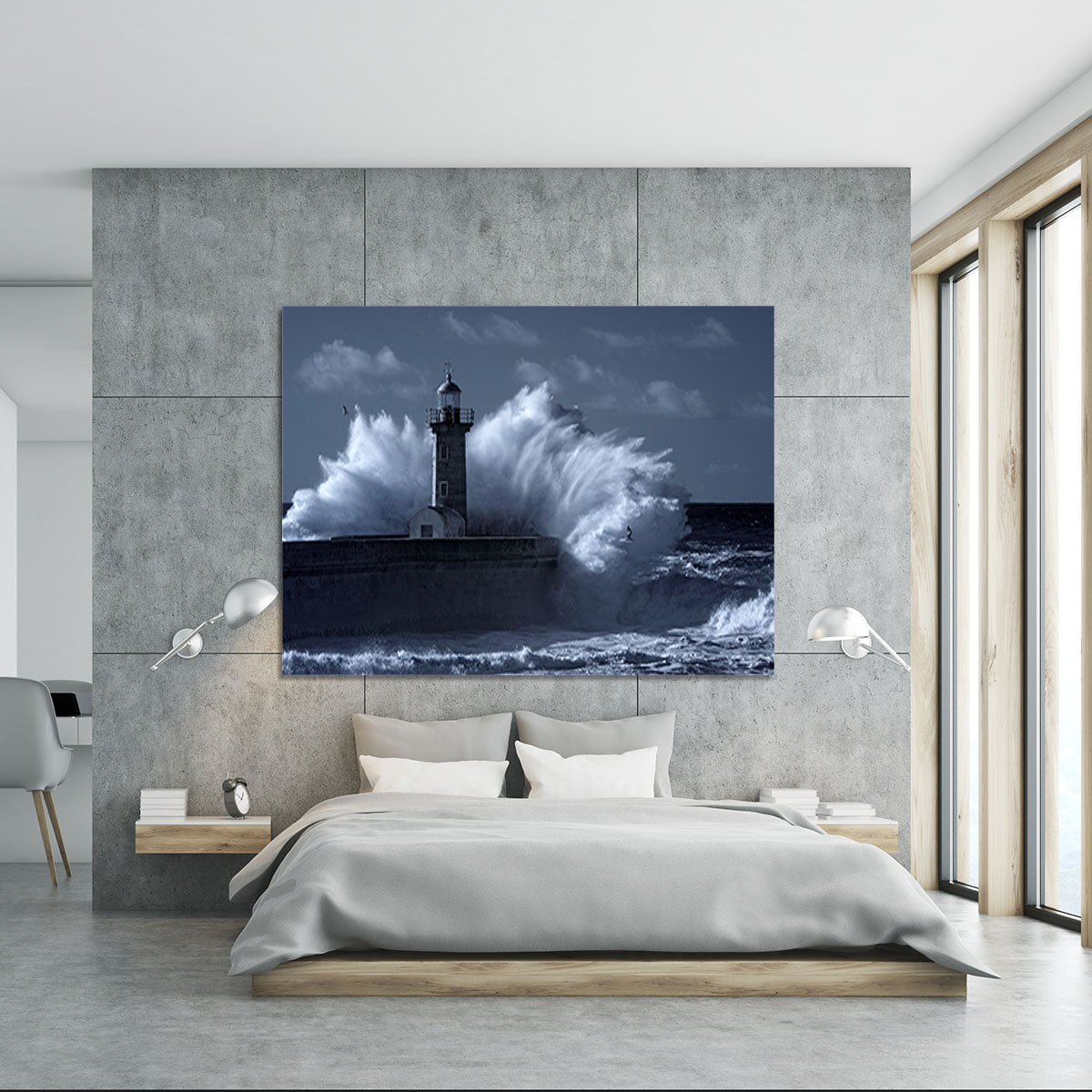 Stormy waves over old lighthouse Canvas Print or Poster - Canvas Art Rocks - 5