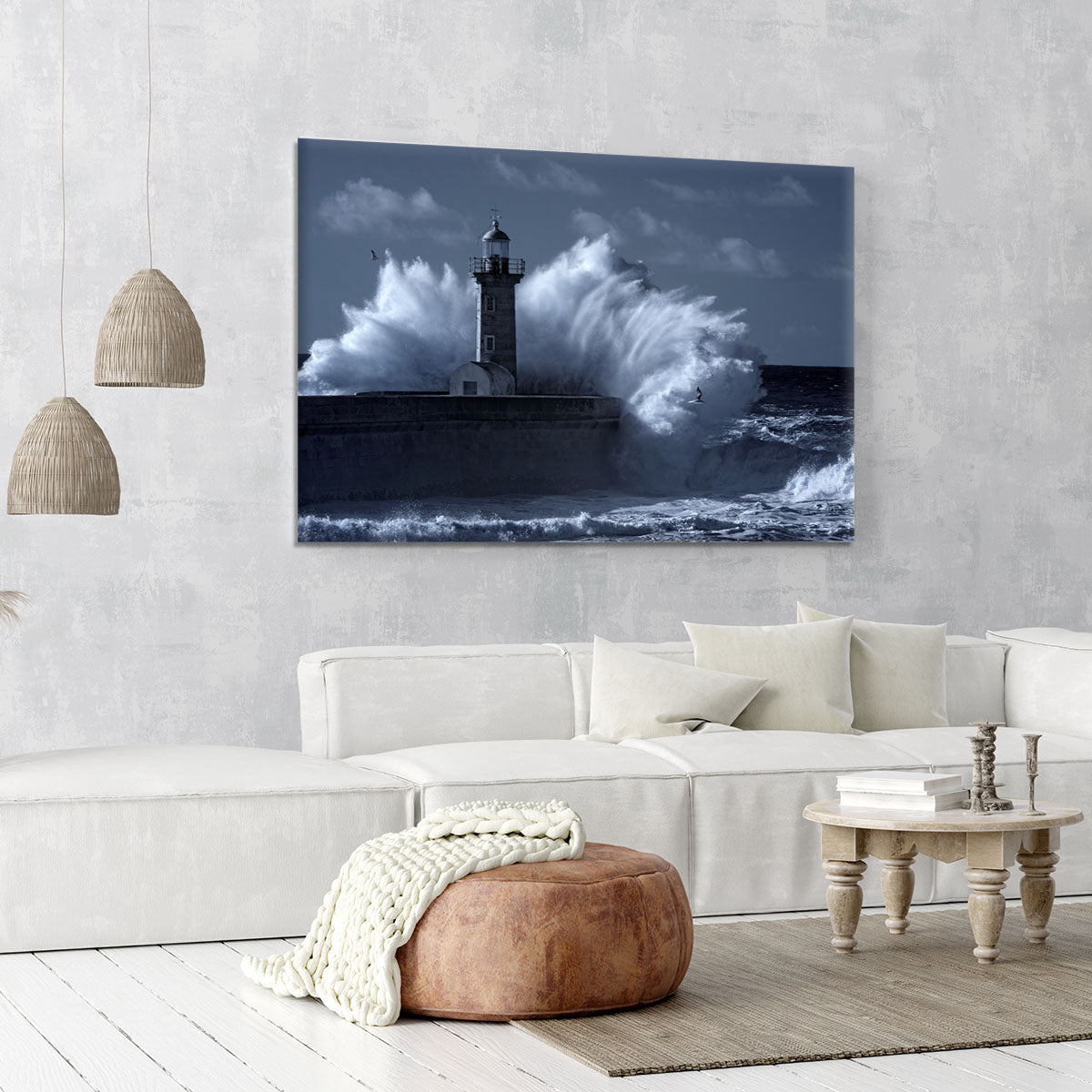 Stormy waves over old lighthouse Canvas Print or Poster - Canvas Art Rocks - 6