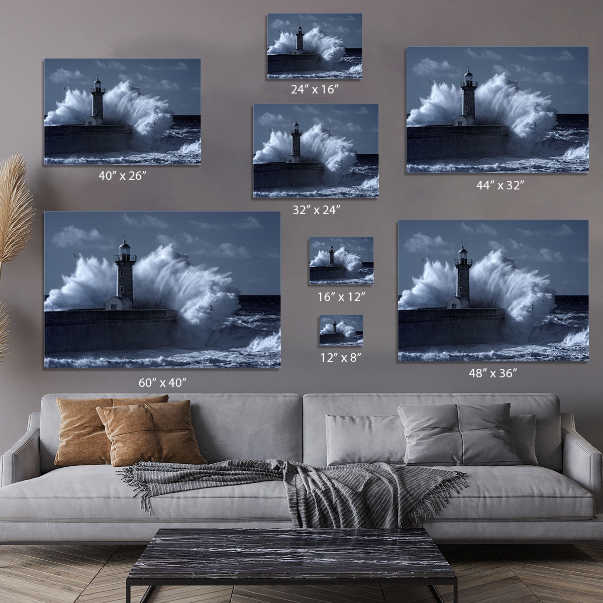 Stormy waves over old lighthouse Canvas Print or Poster - Canvas Art Rocks - 7