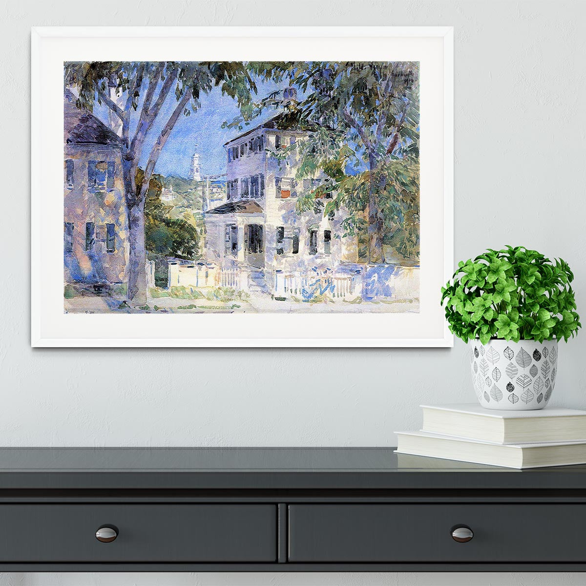 Street in Portsmouth by Hassam Framed Print - Canvas Art Rocks - 5