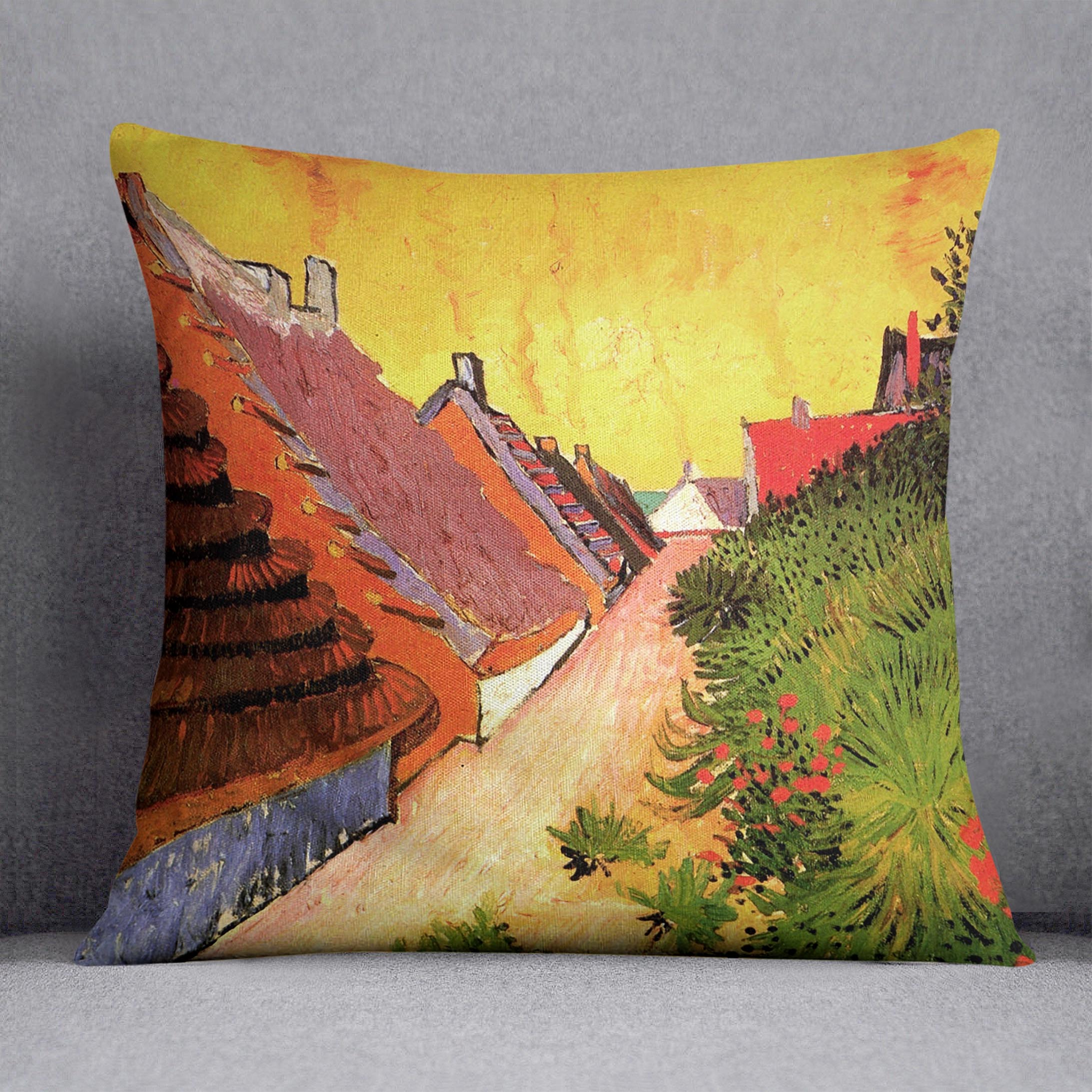 Street in Saintes-Maries by Van Gogh Cushion