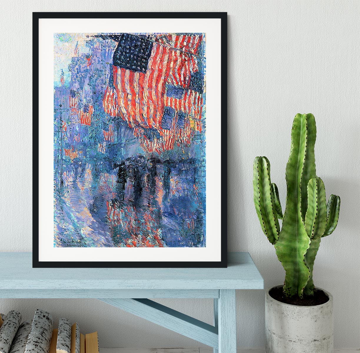 Street in the rain by Hassam Framed Print - Canvas Art Rocks - 1