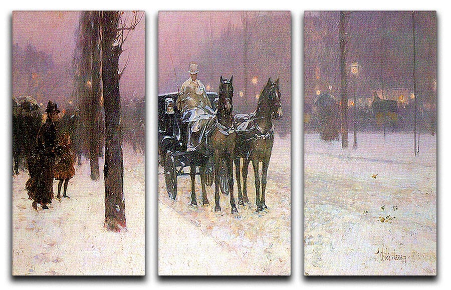 Street scene with two cabs by Hassam 3 Split Panel Canvas Print - Canvas Art Rocks - 1