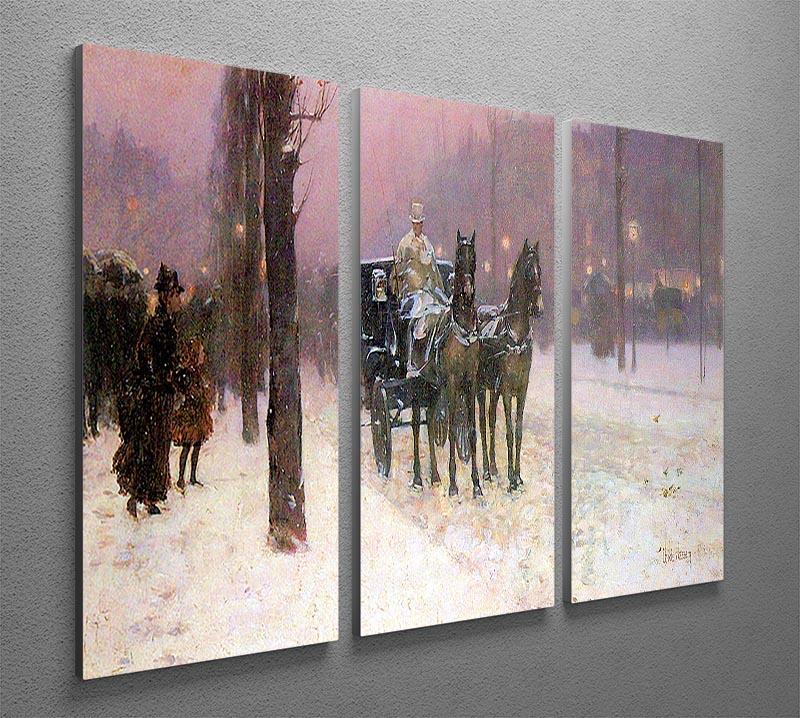 Street scene with two cabs by Hassam 3 Split Panel Canvas Print - Canvas Art Rocks - 2