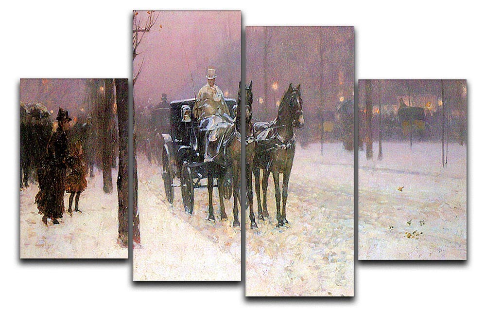 Street scene with two cabs by Hassam 4 Split Panel Canvas - Canvas Art Rocks - 1