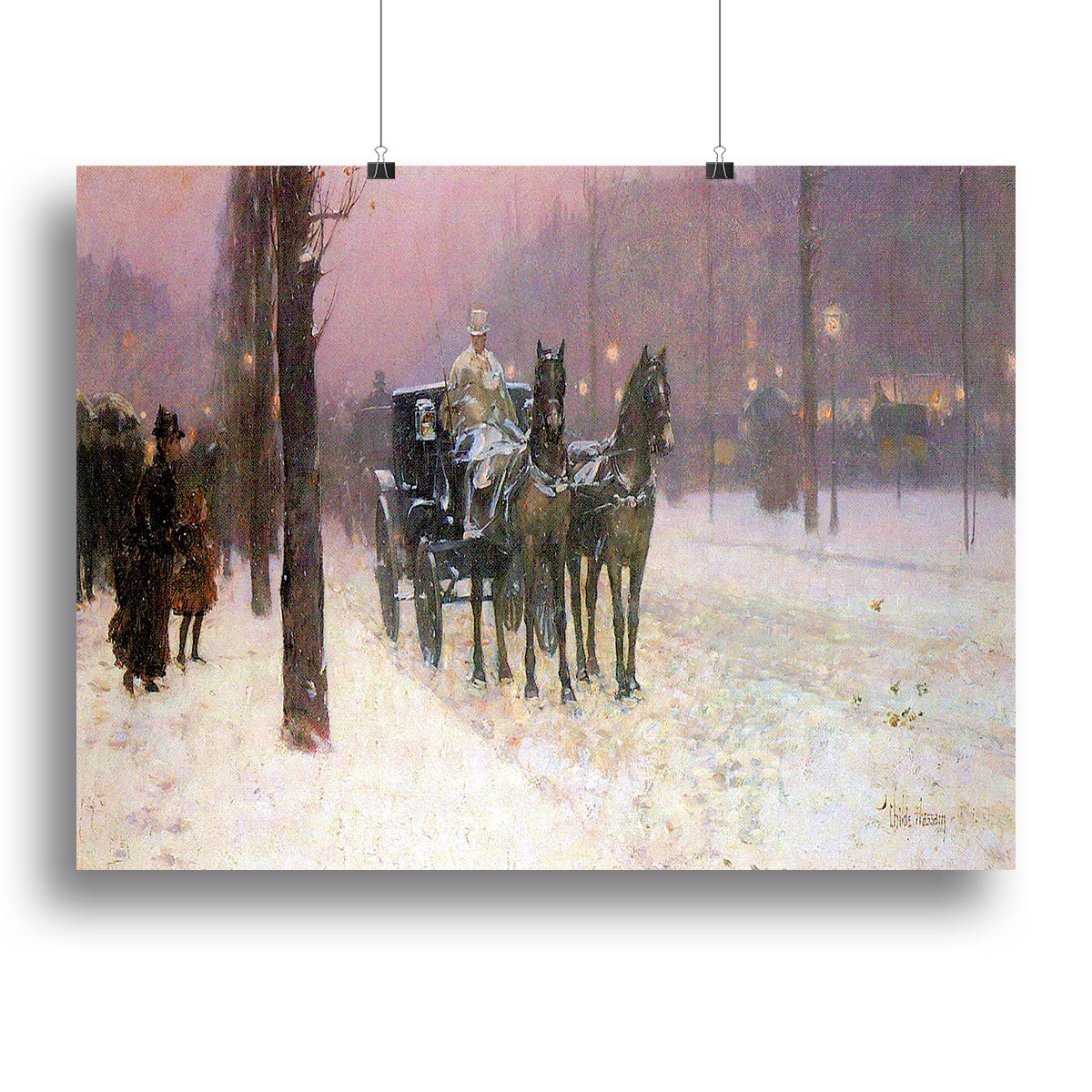 Street scene with two cabs by Hassam Canvas Print or Poster - Canvas Art Rocks - 2