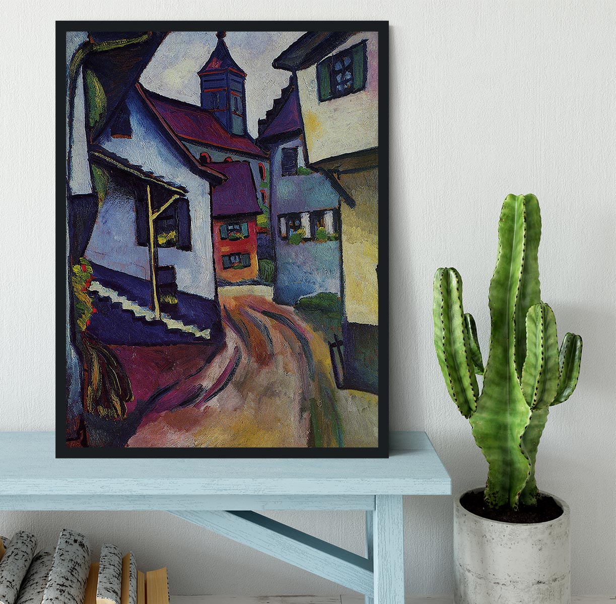 Street with a church in Kandern by Macke Framed Print - Canvas Art Rocks - 2