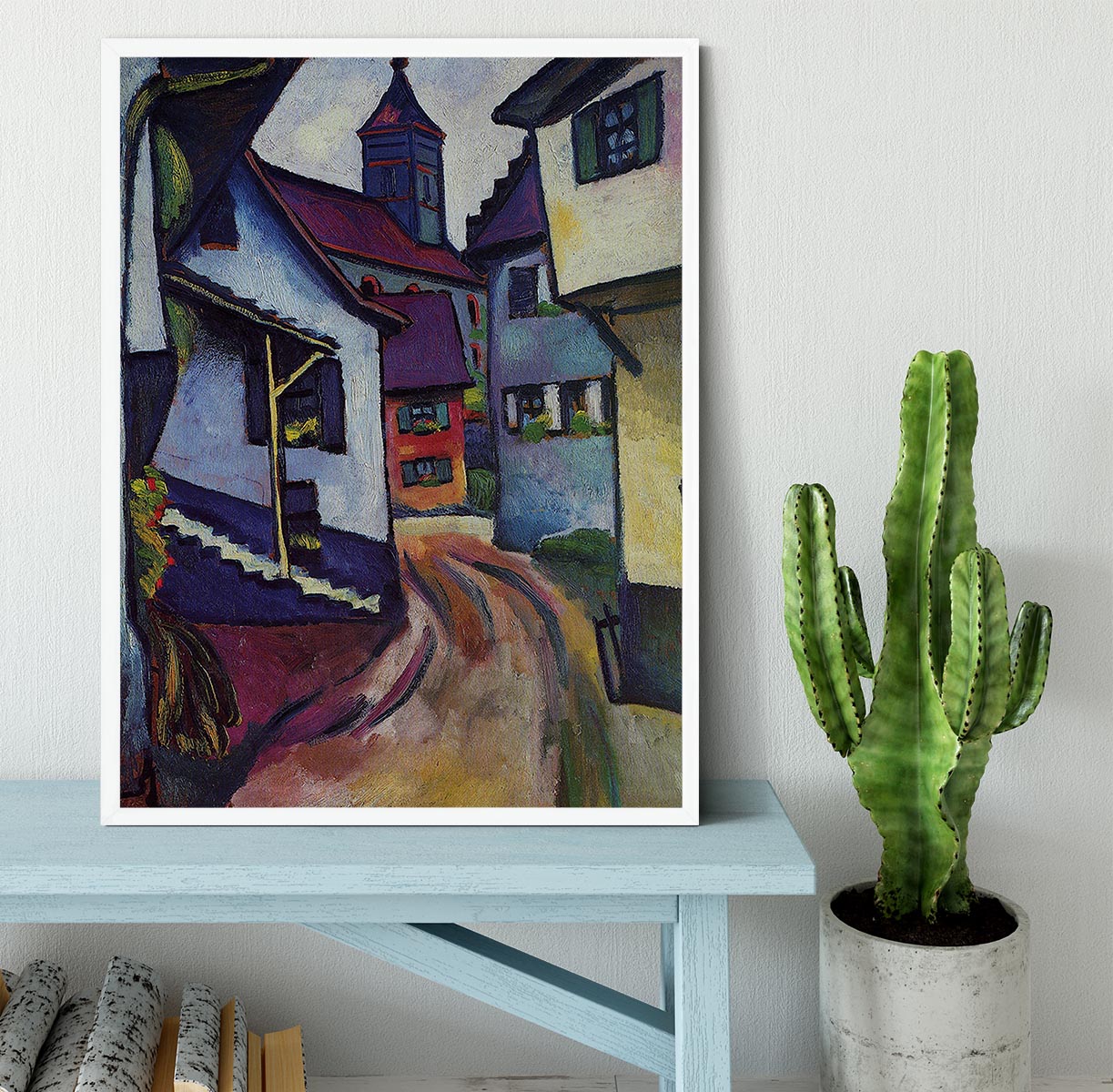 Street with a church in Kandern by Macke Framed Print - Canvas Art Rocks -6