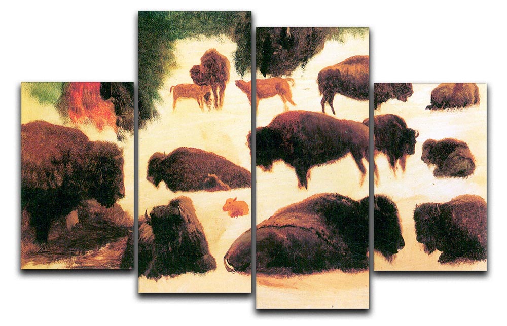 Study of Buffaloes by Bierstadt 4 Split Panel Canvas - Canvas Art Rocks - 1