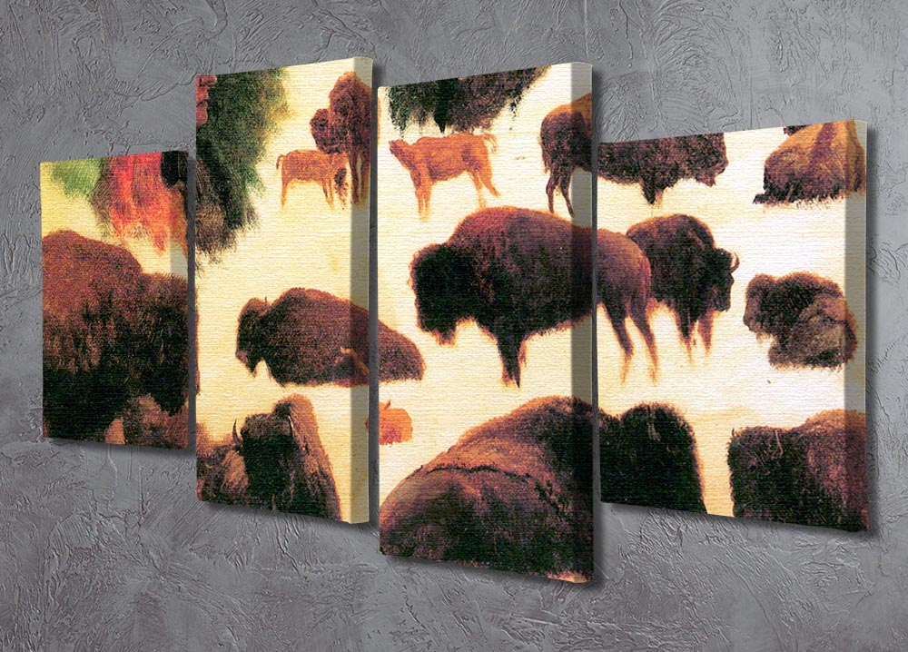 Study of Buffaloes by Bierstadt 4 Split Panel Canvas - Canvas Art Rocks - 2