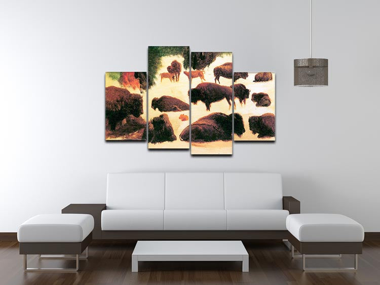 Study of Buffaloes by Bierstadt 4 Split Panel Canvas - Canvas Art Rocks - 3