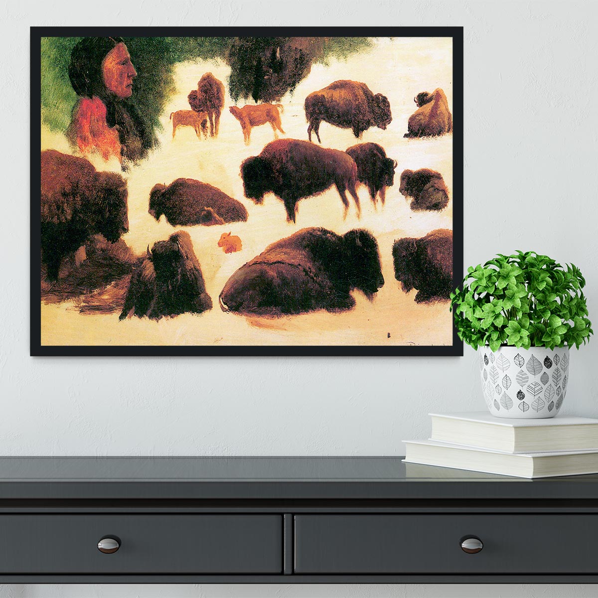 Study of Buffaloes by Bierstadt Framed Print - Canvas Art Rocks - 2