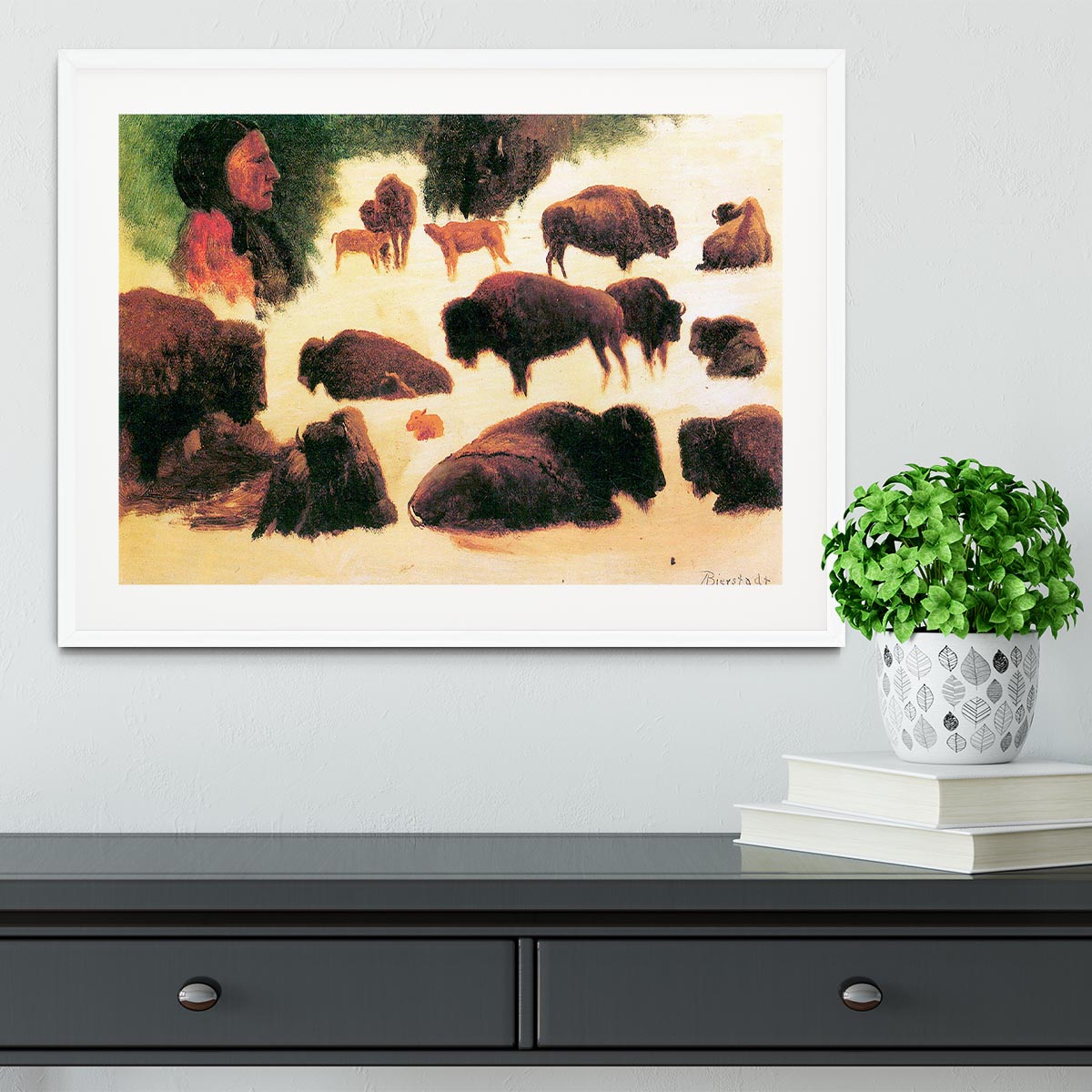 Study of Buffaloes by Bierstadt Framed Print - Canvas Art Rocks - 5