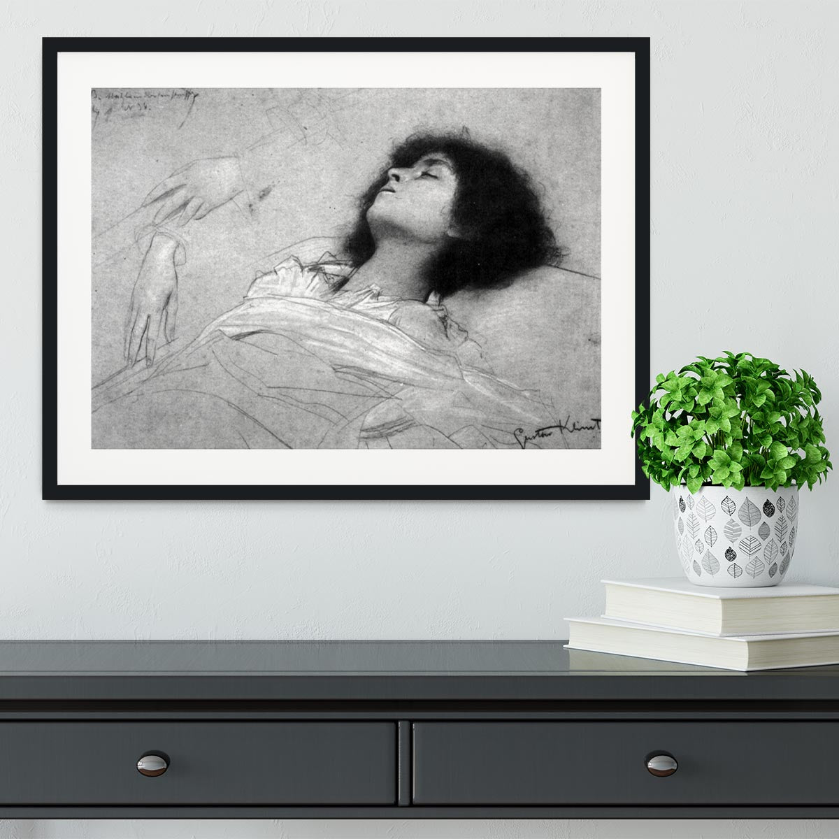 Study sheet with the upper body of a girl and sketches by Klimt Framed Print - Canvas Art Rocks - 1