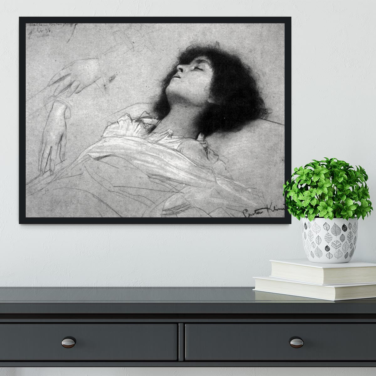 Study sheet with the upper body of a girl and sketches by Klimt Framed Print - Canvas Art Rocks - 2