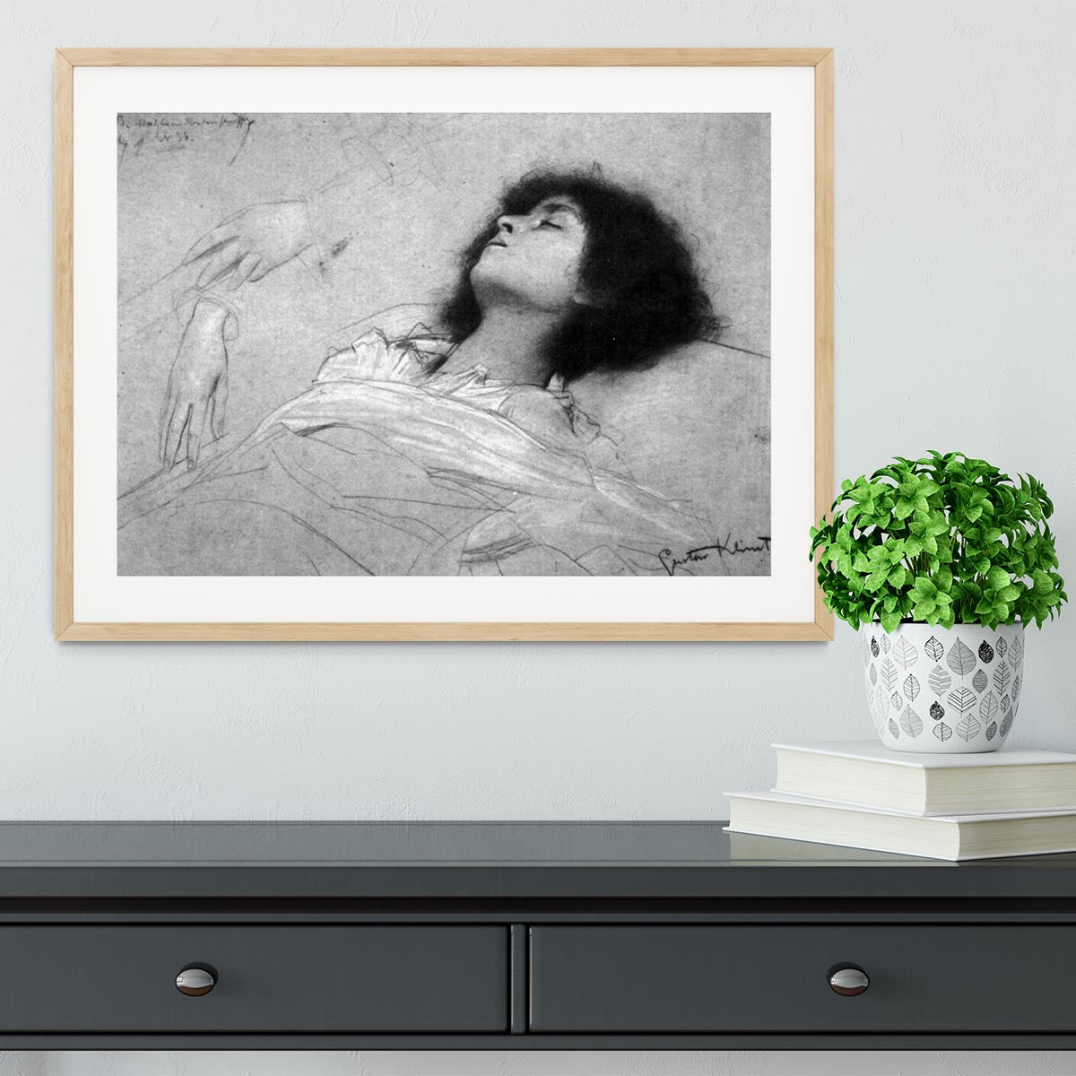 Study sheet with the upper body of a girl and sketches by Klimt Framed Print - Canvas Art Rocks - 3