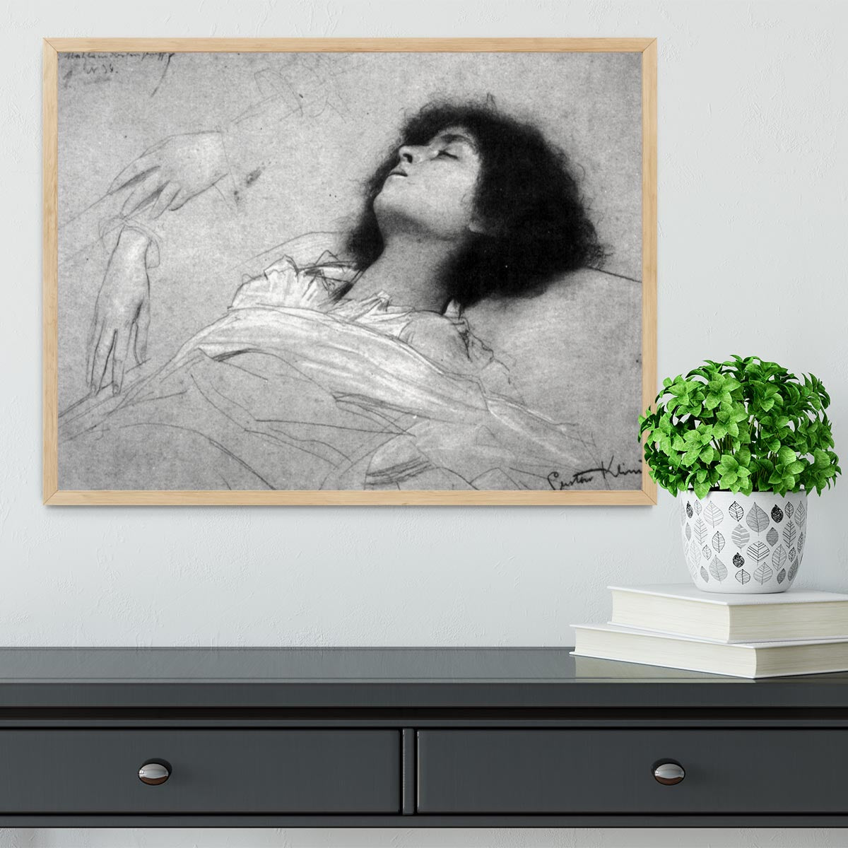 Study sheet with the upper body of a girl and sketches by Klimt Framed Print - Canvas Art Rocks - 4