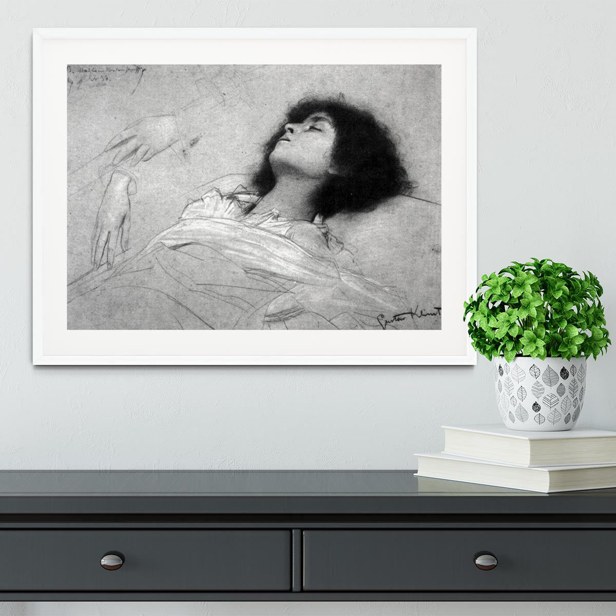 Study sheet with the upper body of a girl and sketches by Klimt Framed Print - Canvas Art Rocks - 5