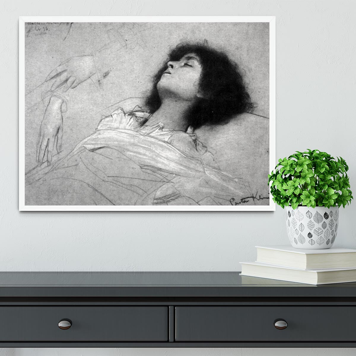 Study sheet with the upper body of a girl and sketches by Klimt Framed Print - Canvas Art Rocks -6