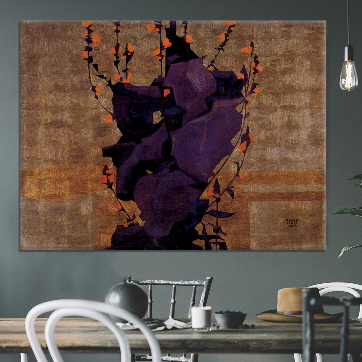 Stylized floral before decorative background style of life by Egon Schiele Canvas Print or Poster - Canvas Art Rocks - 3