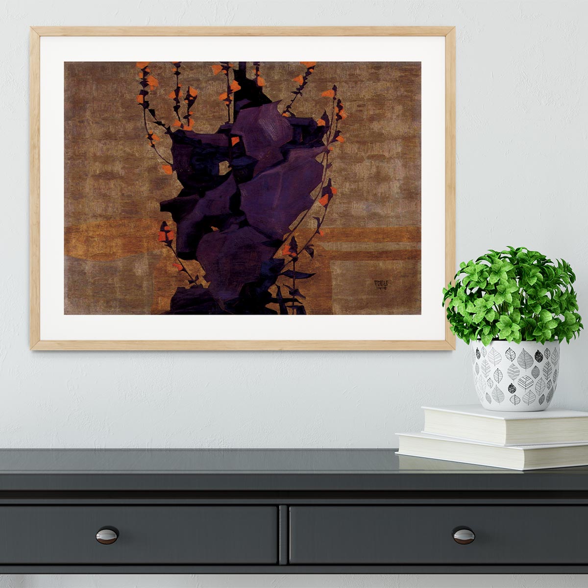 Stylized floral before decorative background style of life by Egon Schiele Framed Print - Canvas Art Rocks - 3