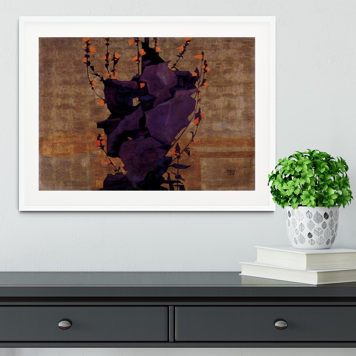 Stylized floral before decorative background style of life by Egon Schiele Framed Print - Canvas Art Rocks - 5