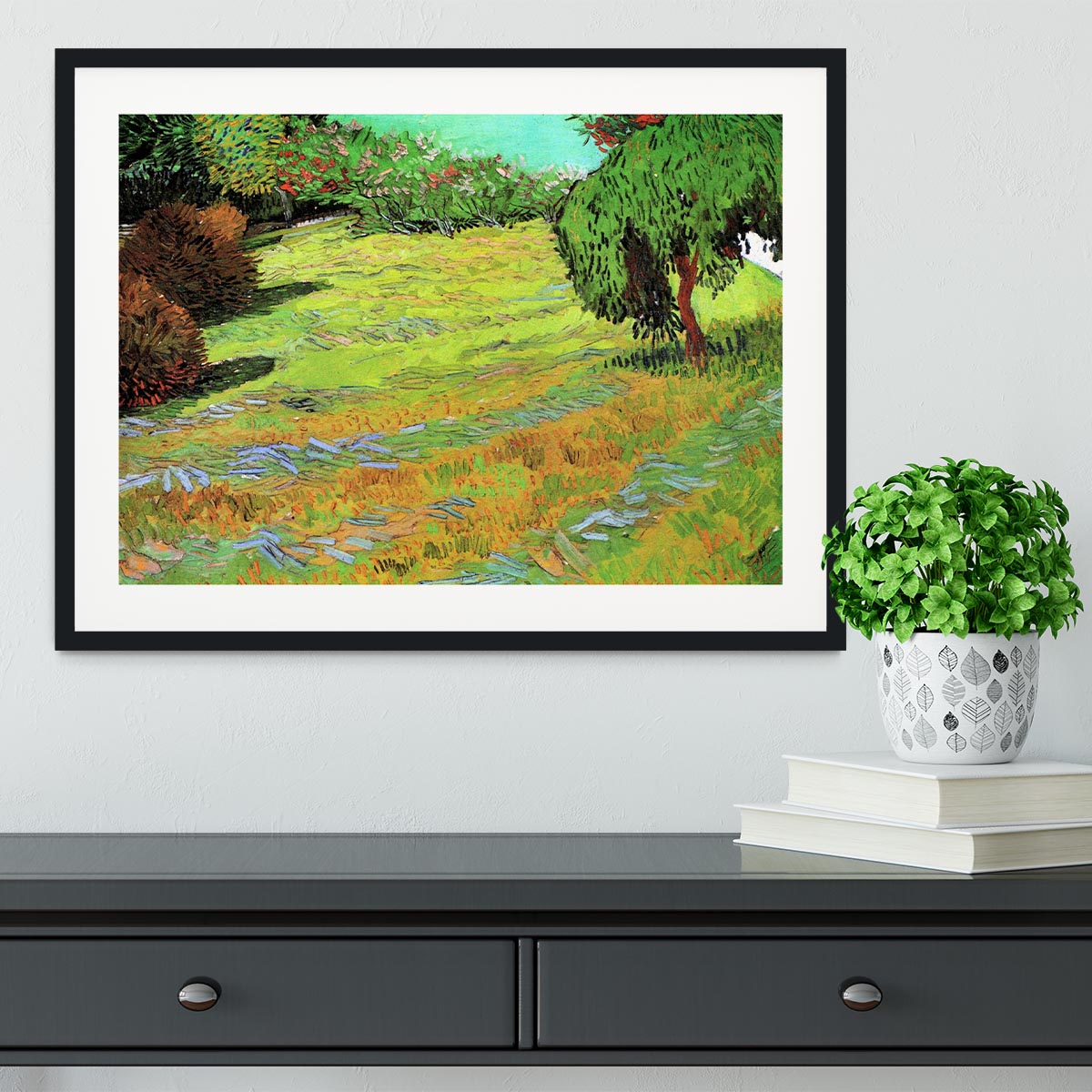 Sunny Lawn in a Public Park by Van Gogh Framed Print - Canvas Art Rocks - 1