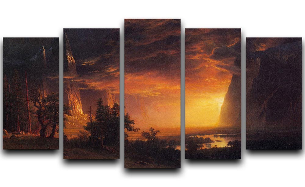 Sunrise in Yosemite Valley by Bierstadt 5 Split Panel Canvas - Canvas Art Rocks - 1