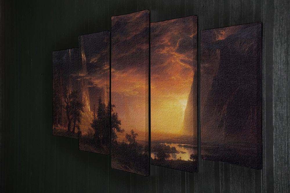 Sunrise in Yosemite Valley by Bierstadt 5 Split Panel Canvas - Canvas Art Rocks - 2
