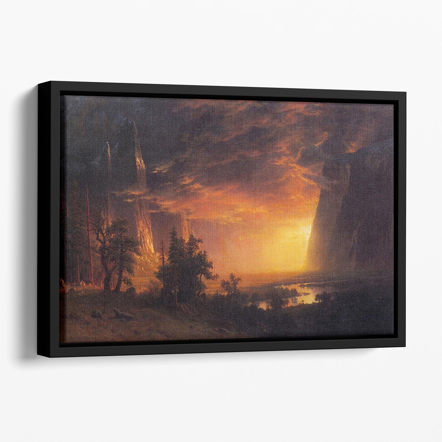 Sunrise in Yosemite Valley by Bierstadt Floating Framed Canvas - Canvas Art Rocks - 1