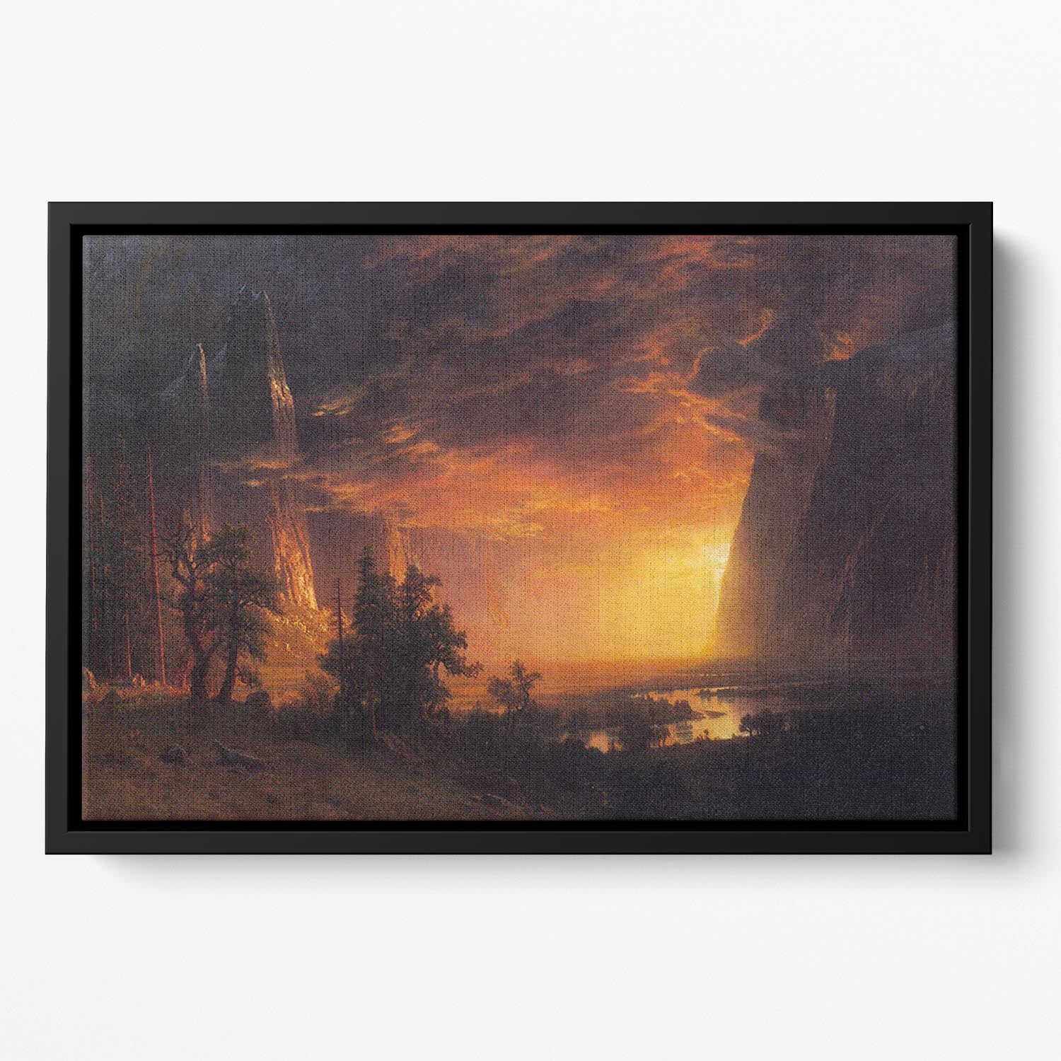 Sunrise in Yosemite Valley by Bierstadt Floating Framed Canvas - Canvas Art Rocks - 2