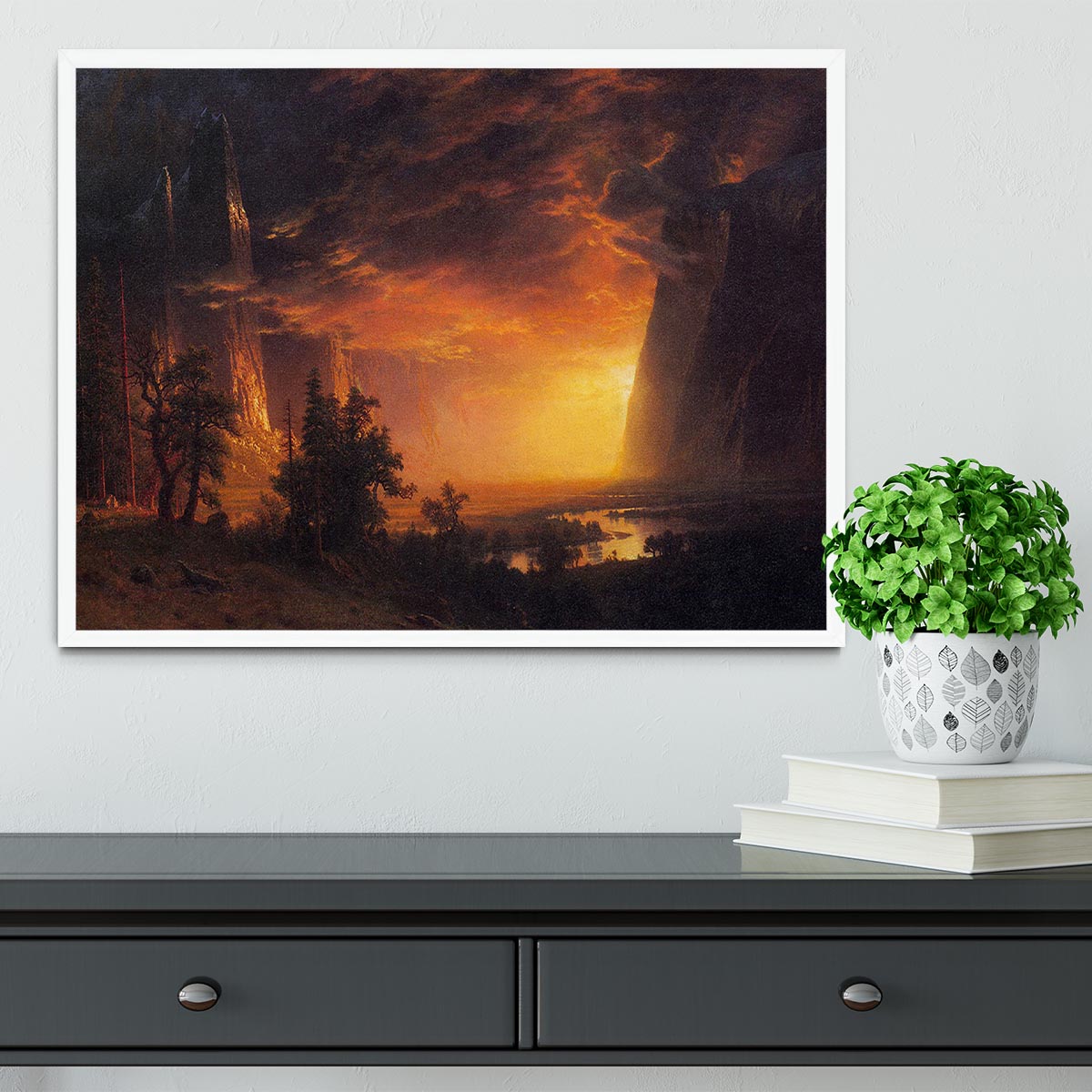 Sunrise in Yosemite Valley by Bierstadt Framed Print - Canvas Art Rocks -6