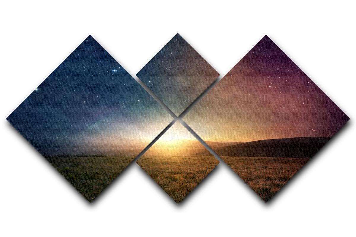 Sunrise with stars and galaxy in night 4 Square Multi Panel Canvas  - Canvas Art Rocks - 1