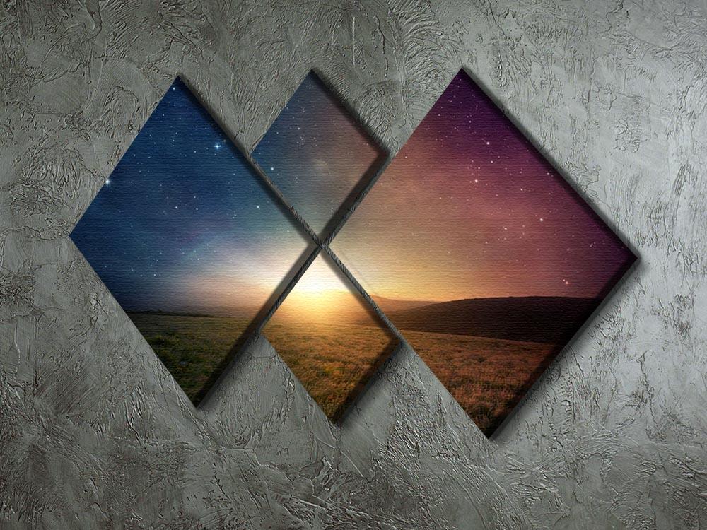 Sunrise with stars and galaxy in night 4 Square Multi Panel Canvas - Canvas Art Rocks - 2