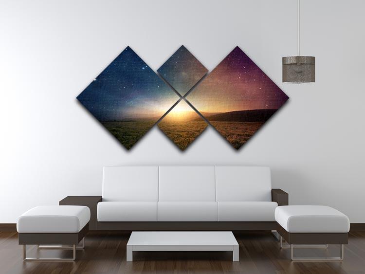 Sunrise with stars and galaxy in night 4 Square Multi Panel Canvas - Canvas Art Rocks - 3