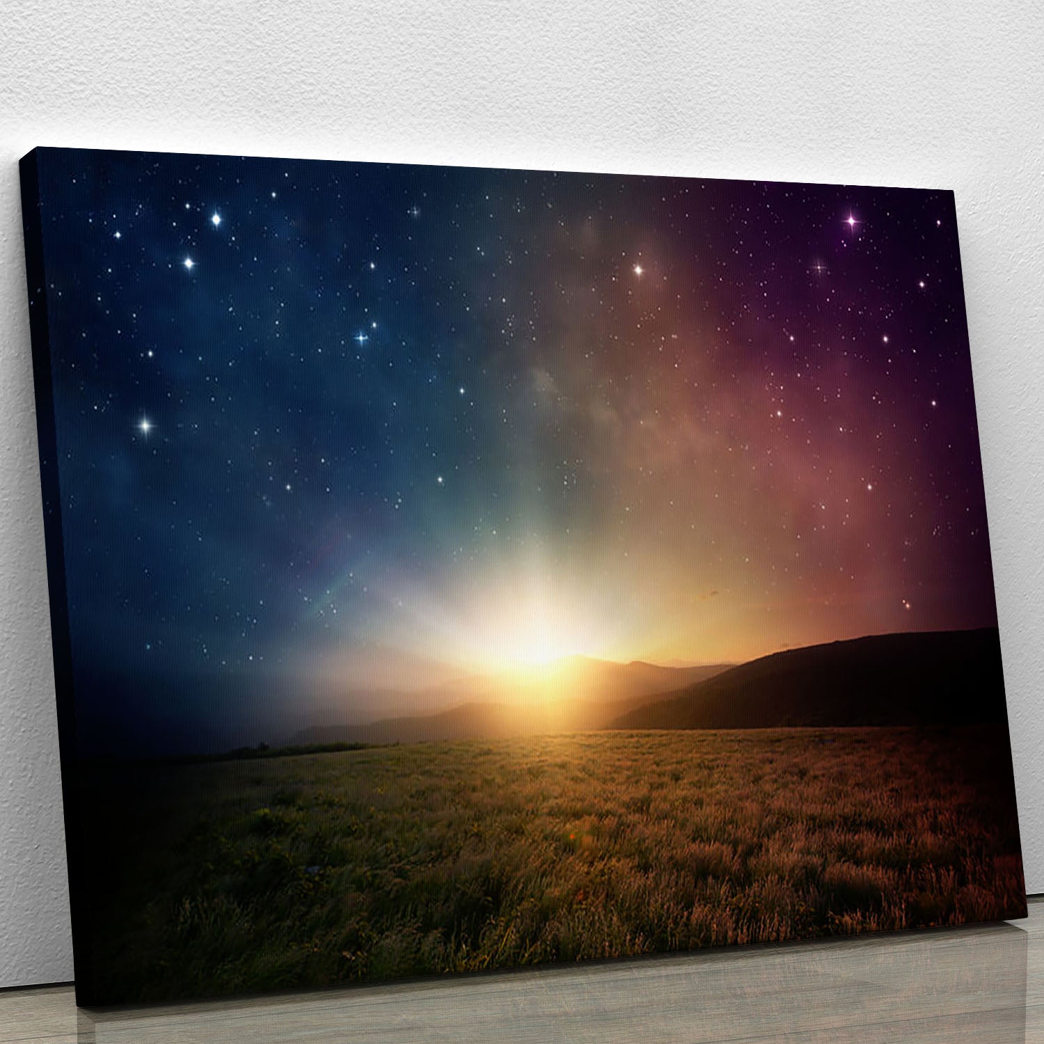 Sunrise with stars and galaxy in night Canvas Print or Poster - Canvas Art Rocks - 1