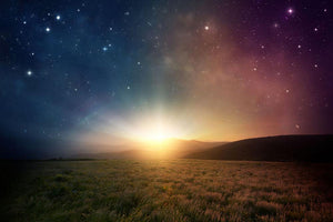 Sunrise with stars and galaxy in night Wall Mural Wallpaper - Canvas Art Rocks - 1