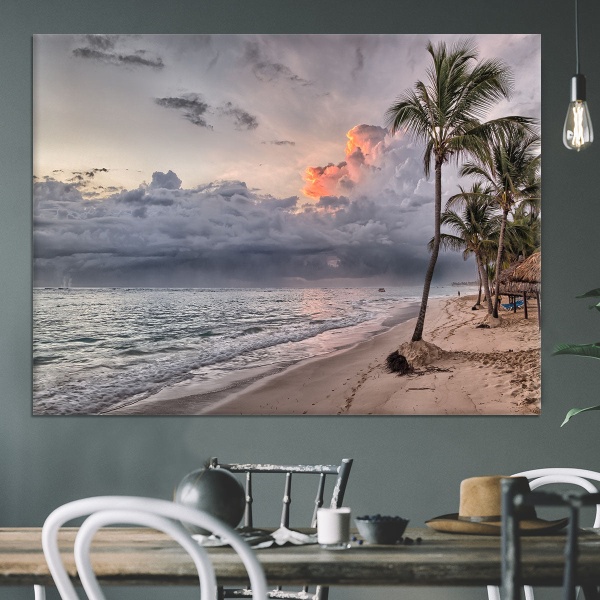 Sunset Beach Palm Tree Canvas Print or Poster - Canvas Art Rocks - 3