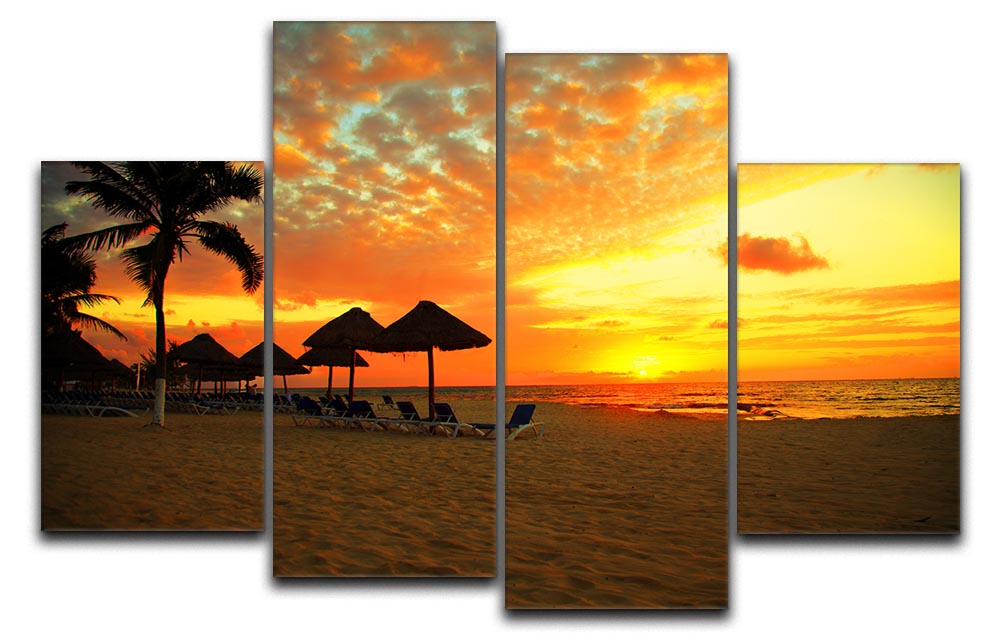 Sunset Scene at Tropical Beach 4 Split Panel Canvas - Canvas Art Rocks - 1