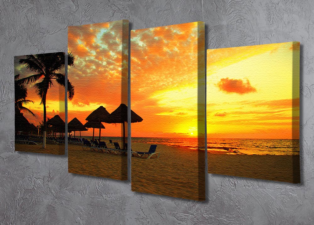 Sunset Scene at Tropical Beach 4 Split Panel Canvas - Canvas Art Rocks - 2